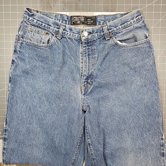 Vintage Structure Jeans Mens 34x34 90s Straigt Skater Baggy Grunge Streetwear - Picture 2 of 15